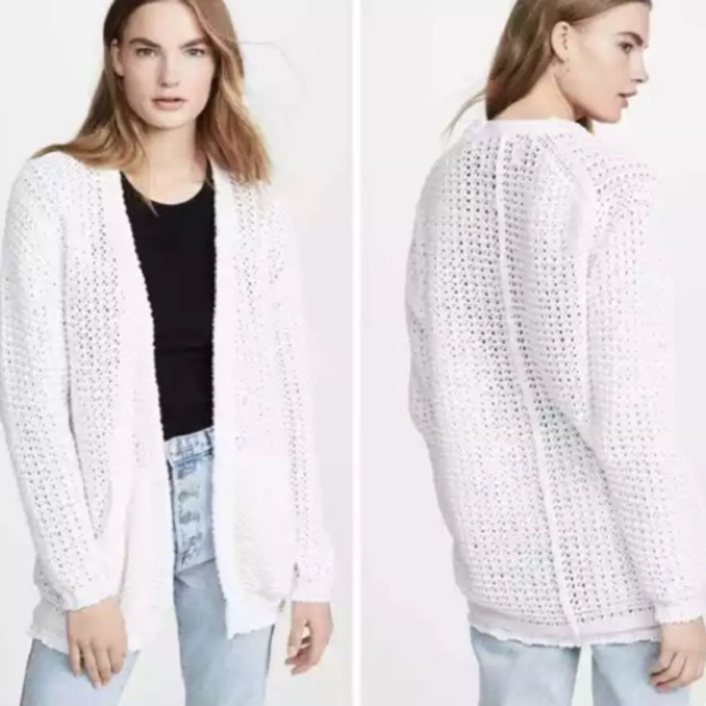 Brochu Walker White crochet waffle print cardigan size small